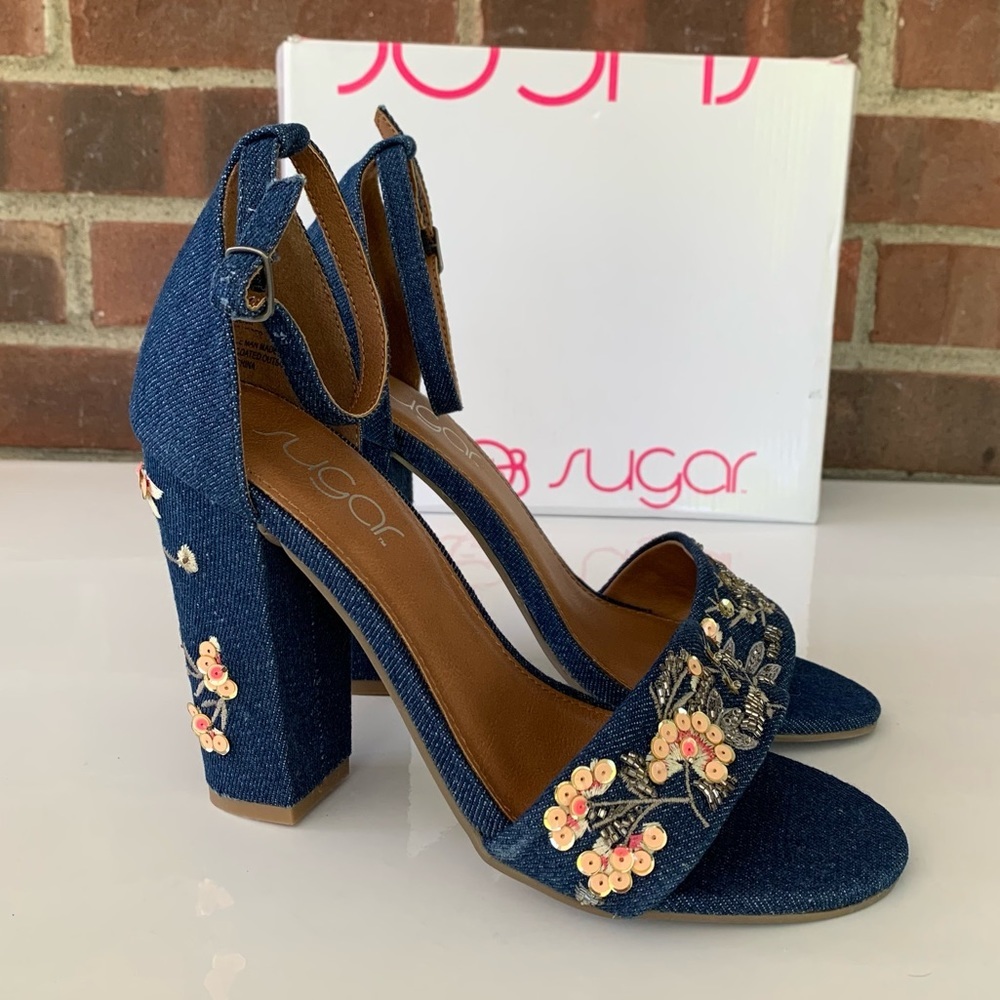 Sugar Women’s Slick Fabric Open Toe Casual Ankle Strap Sandals Size US 6 M NEW